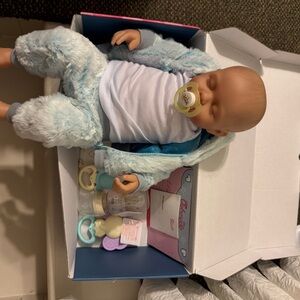 Reborn Plush Light Blue Baby Doll with Pacifier & Bottle Set
